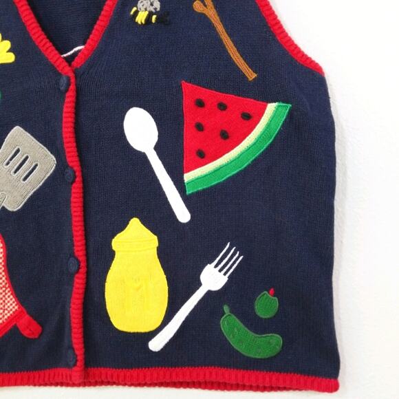 BBQ Sweater vest Fun applique picnic Mandal Bay L - Picture 6 of 8